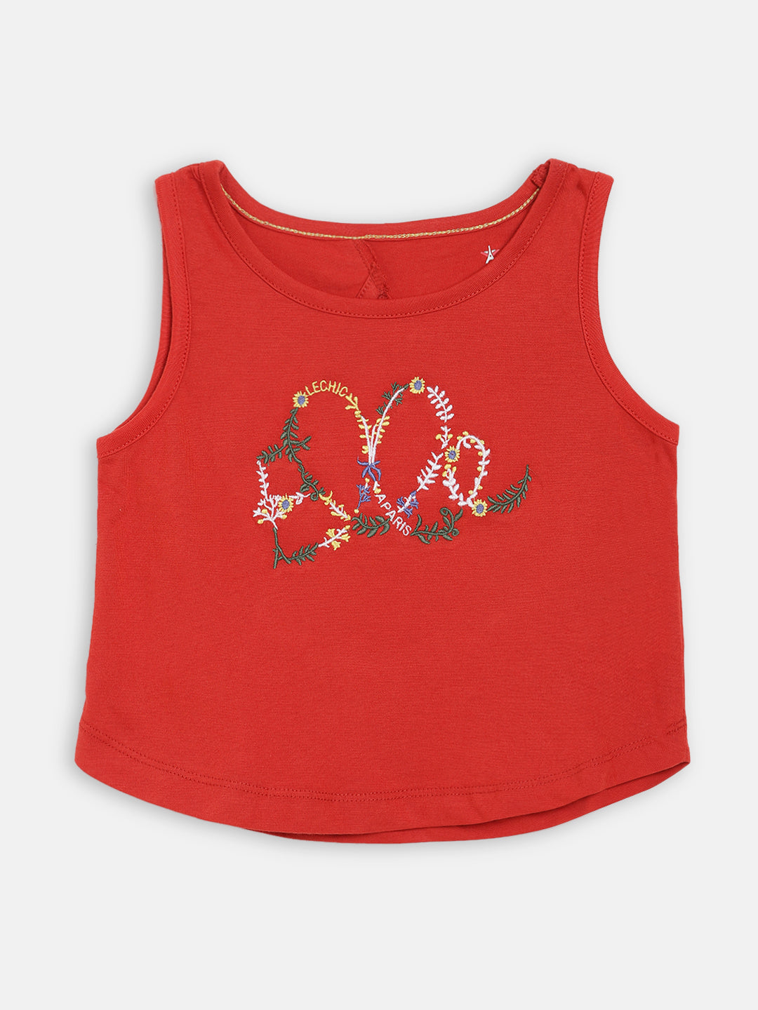 Elle Kids Girls Red Embroidered Round Neck Top