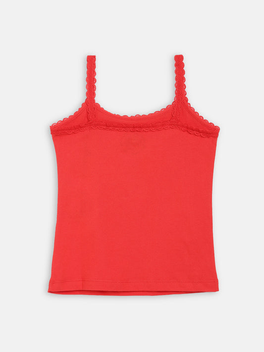 Blue Giraffe Girls Red Solid Square Neck Top