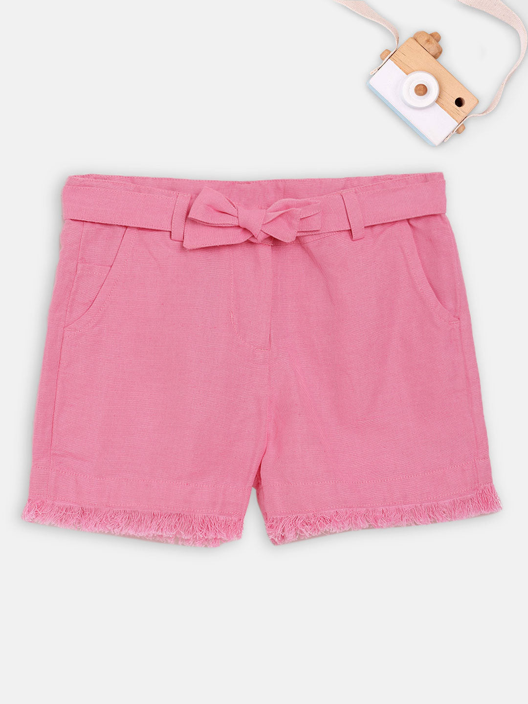 Blue Giraffe Girls Pink Solid Slim Fit Shorts