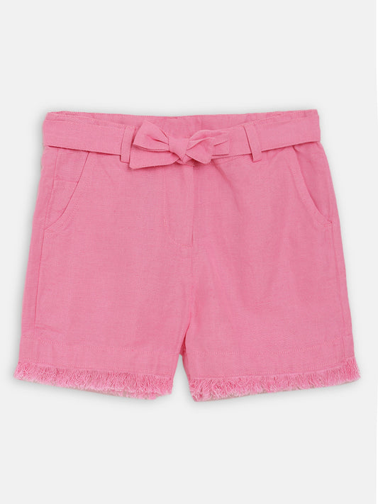 Blue Giraffe Girls Pink Solid Slim Fit Shorts