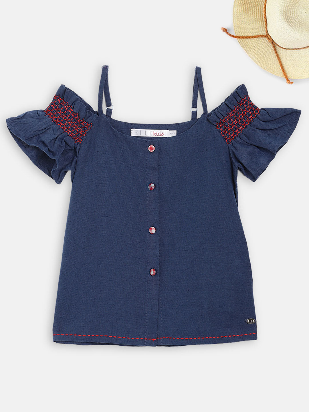 Elle Kids Girls Navy Solid Round Neck Top