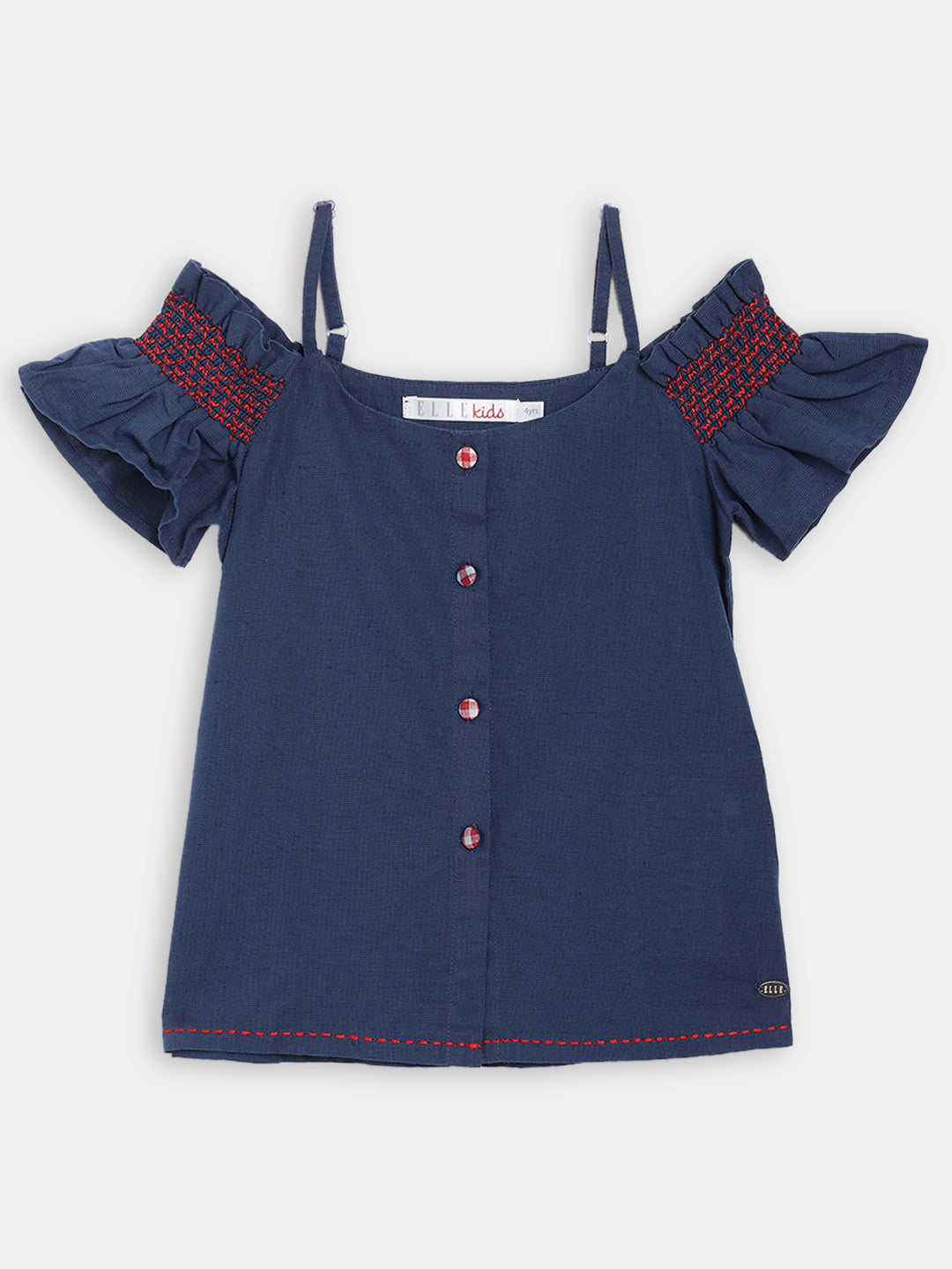 Elle Kids Girls Navy Solid Round Neck Top