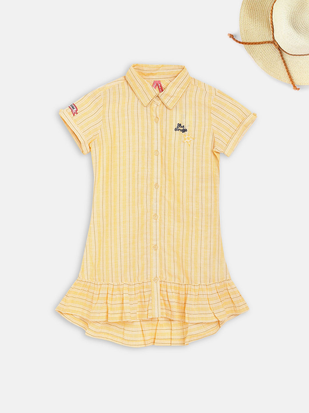 Blue Giraffe Girls Yellow Striped Collar Dress