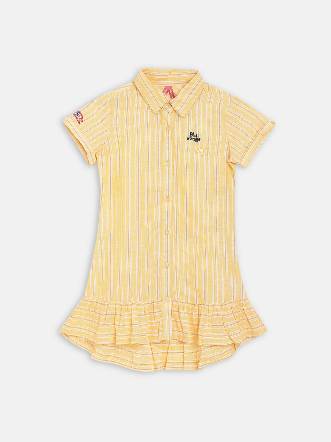 Blue Giraffe Girls Yellow Striped Collar Dress