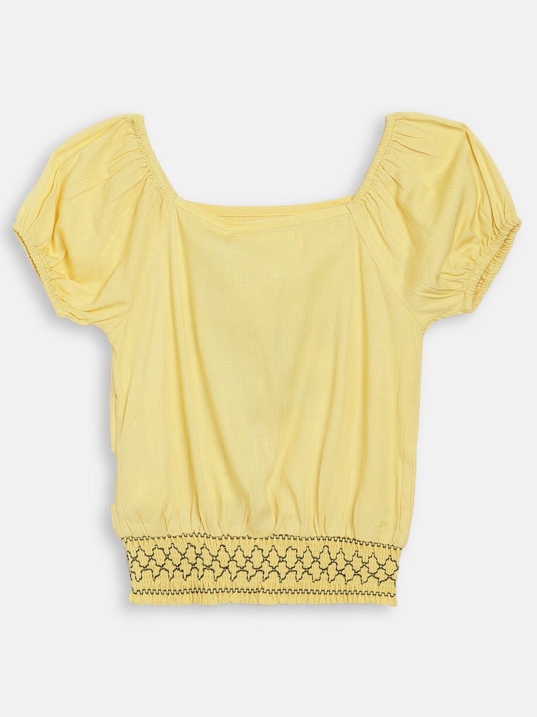 Elle Kids Girls Yellow Solid Round Neck Top