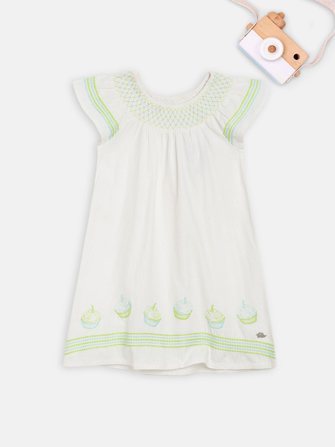 Elle Kids Girls White Solid Round Neck Dress