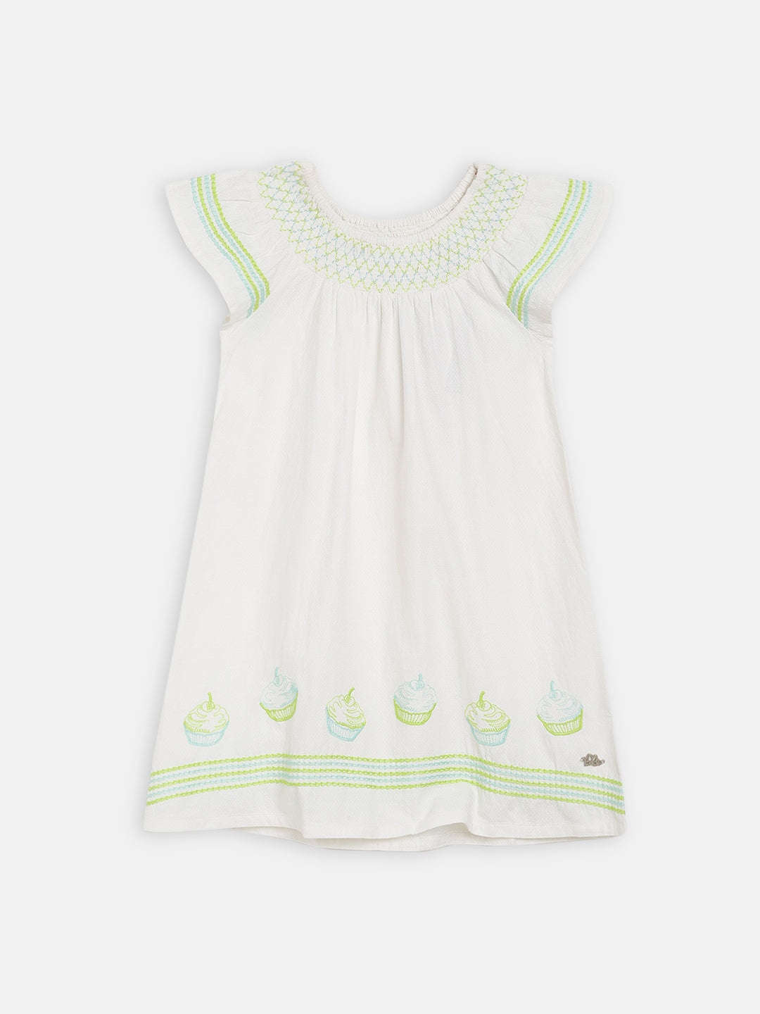 Elle Kids Girls White Solid Round Neck Dress