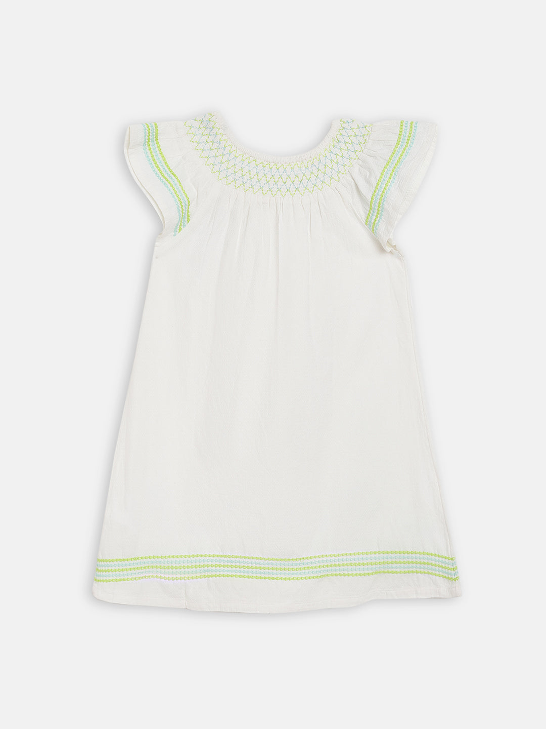 Elle Kids Girls White Solid Round Neck Dress