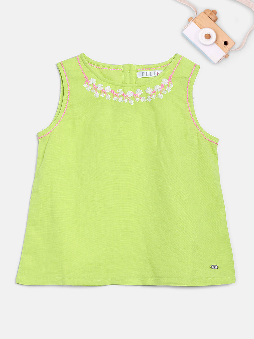 Elle Kids Girls Yellow Embroidered Round Neck Top