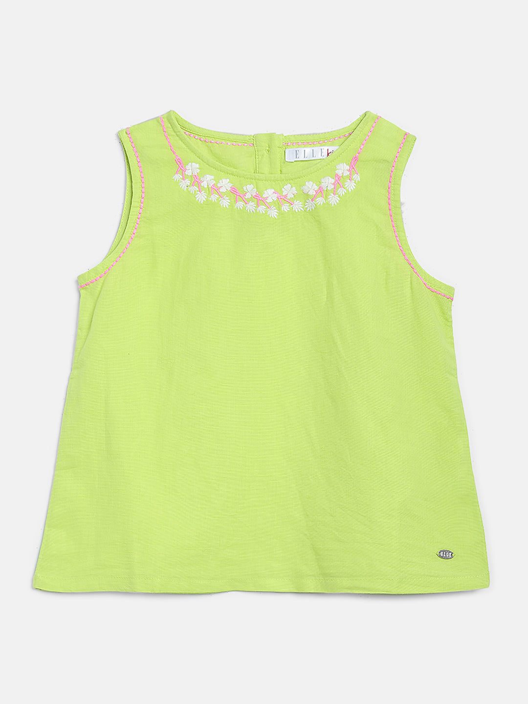 Elle Kids Girls Yellow Embroidered Round Neck Top