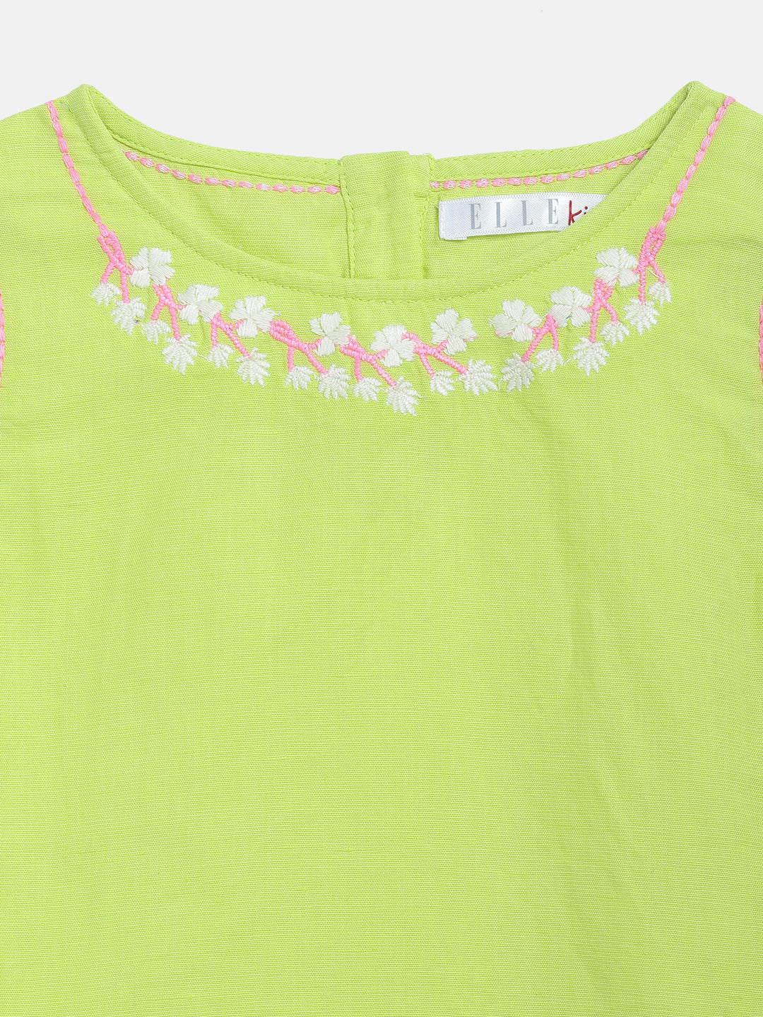 Elle Kids Girls Yellow Embroidered Round Neck Top