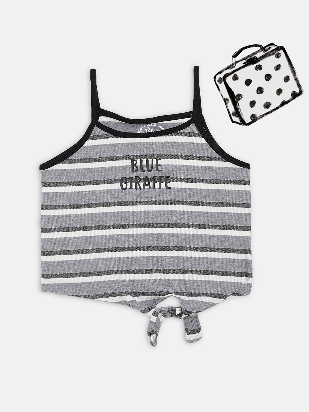 Blue Giraffe Girls Grey Striped Round Neck Top