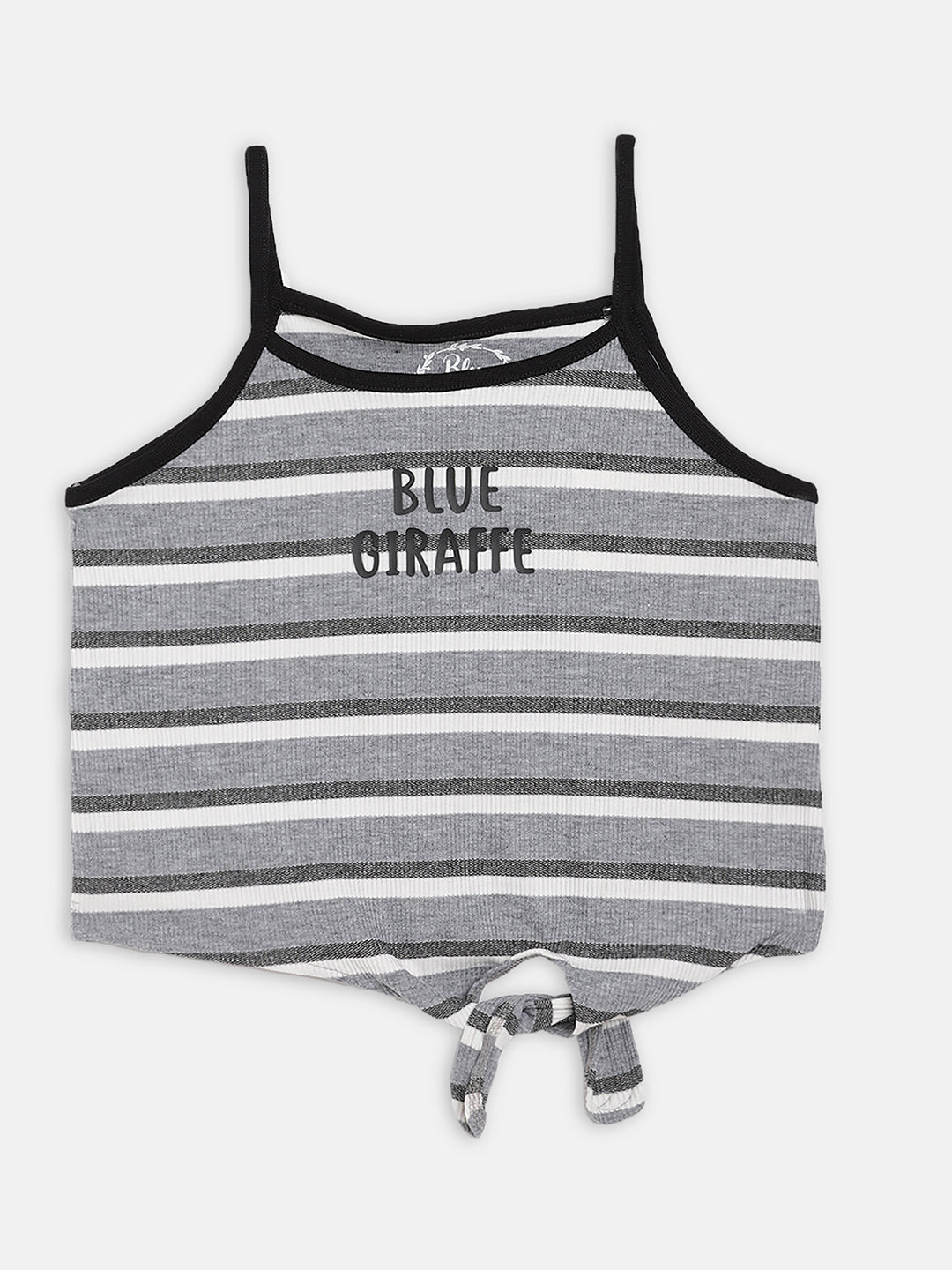 Blue Giraffe Girls Grey Striped Round Neck Top