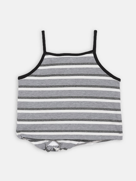 Blue Giraffe Girls Grey Striped Round Neck Top