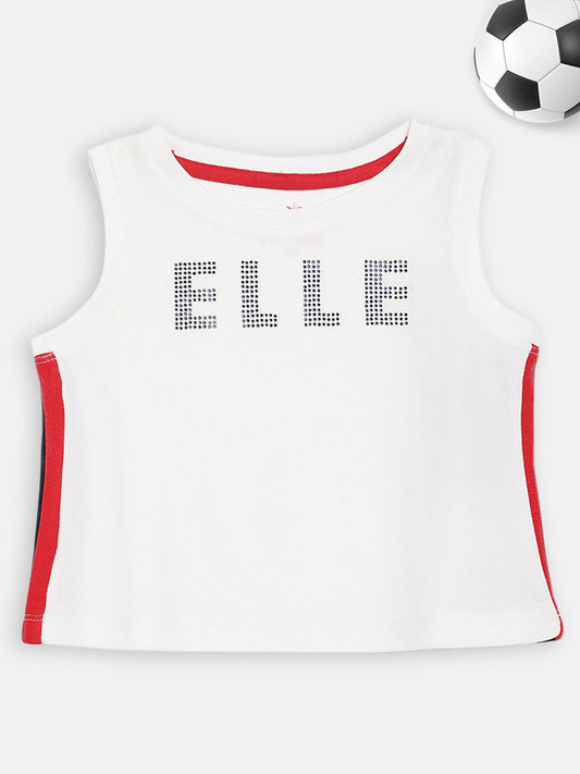 Elle Kids Girls White Embroidered Round Neck Top