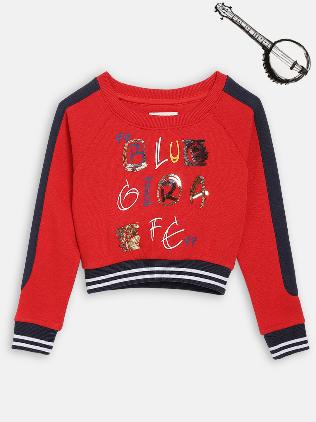 Blue Giraffe Girls Red Solid Round Neck Sweatshirt