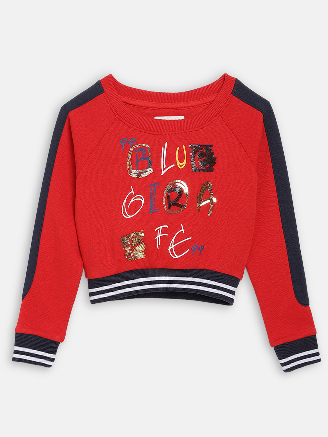 Blue Giraffe Girls Red Solid Round Neck Sweatshirt