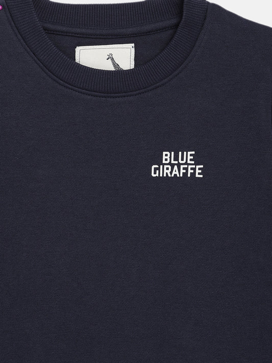 Blue Giraffe Boys Navy Solid Round Neck Sweatshirt