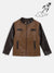 Blue Giraffe Boys Brown Printed Collar Jacket