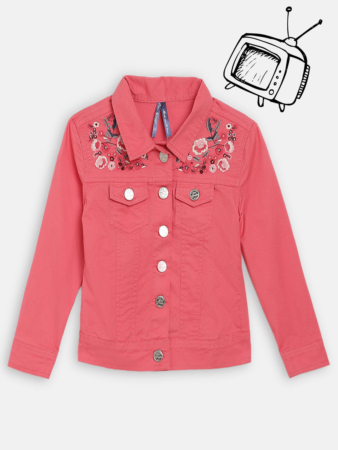 Blue Giraffe Girls Pink Solid Collar Jacket