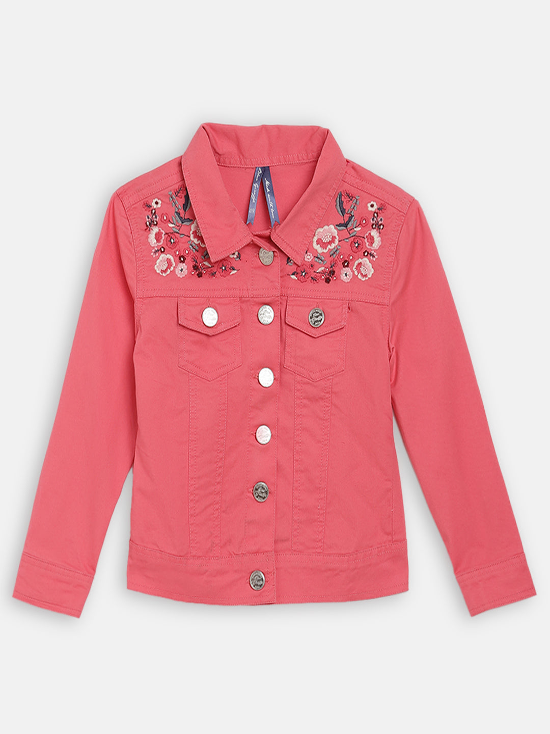 Blue Giraffe Girls Pink Solid Collar Jacket