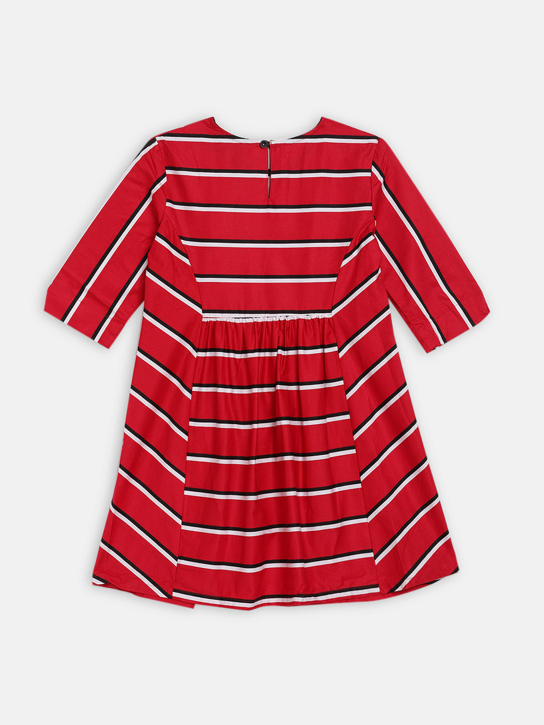 Blue Giraffe Girls Red Striped Round Neck Dress