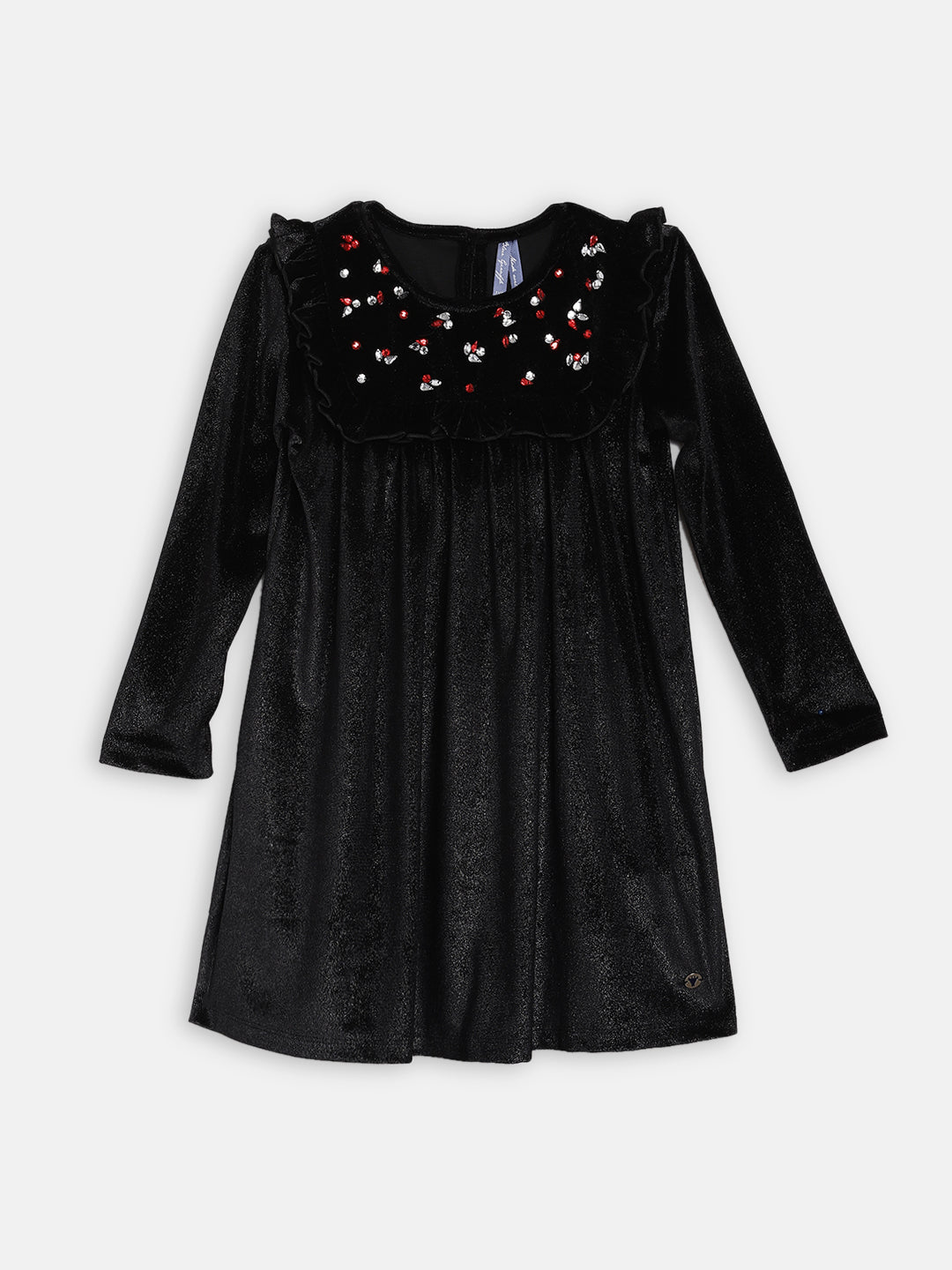 Blue Giraffe Girls Black Solid Round Neck Dress