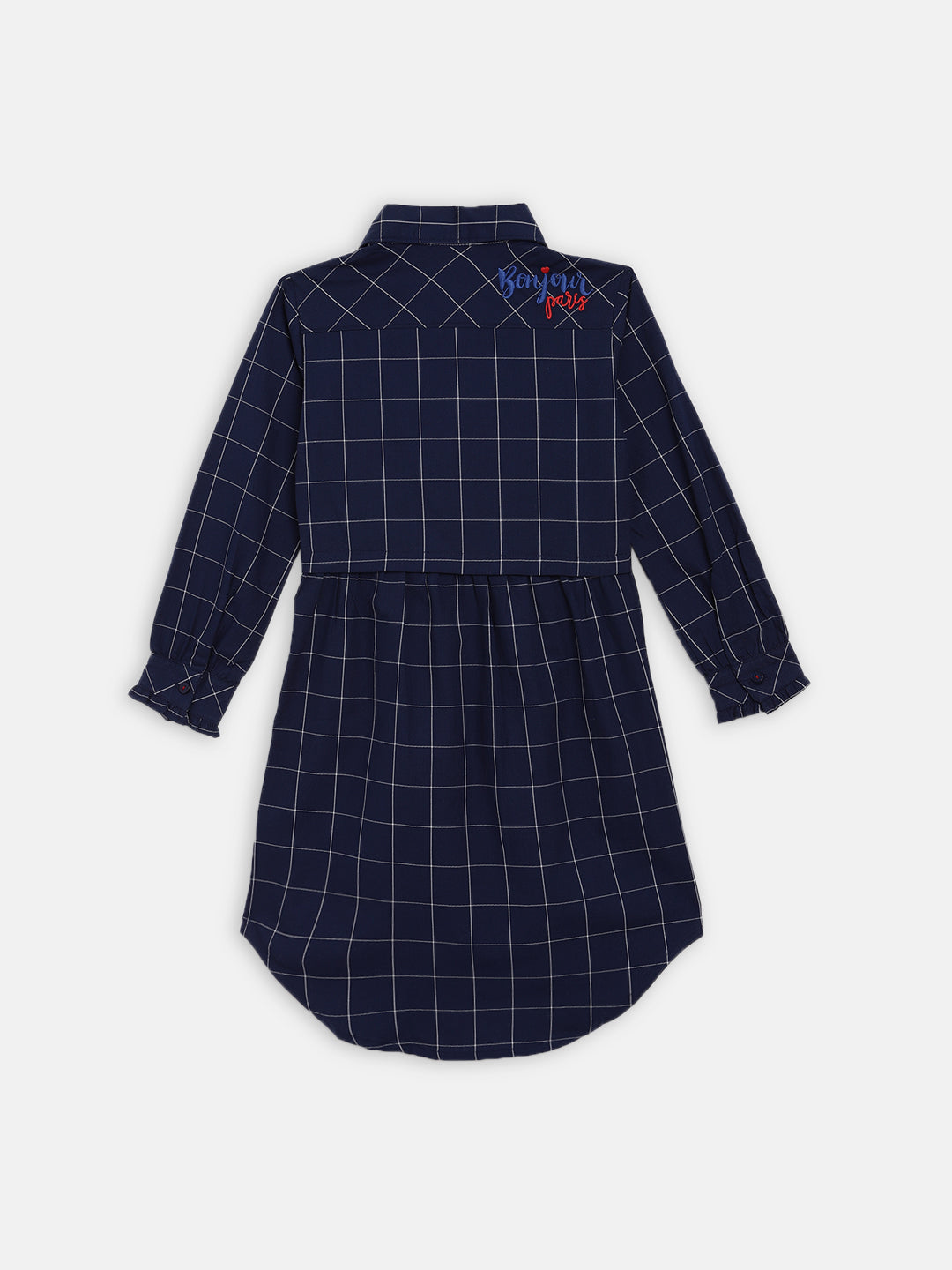 Elle Kids Girls Navy Checked Round Neck Dress