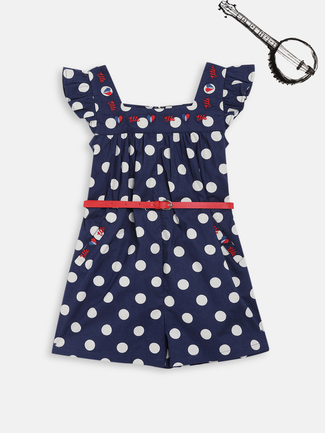 Elle Kids Girls Navy Printed Round Neck Playsuit