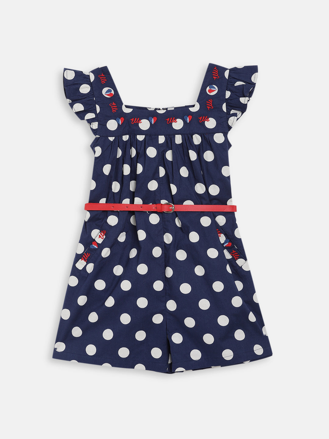 Elle Kids Girls Navy Printed Round Neck Playsuit