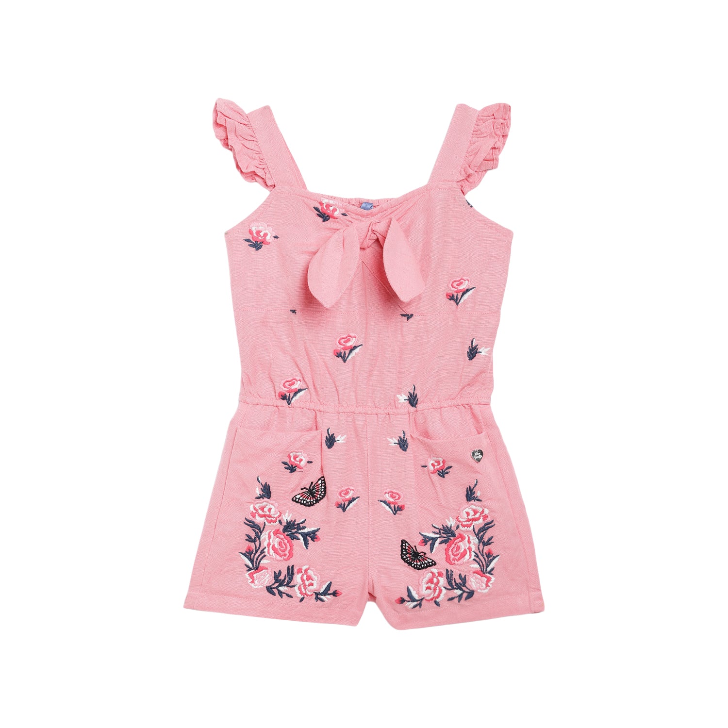 Blue Giraffe Girls Pink Solid Square Neck Playsuit