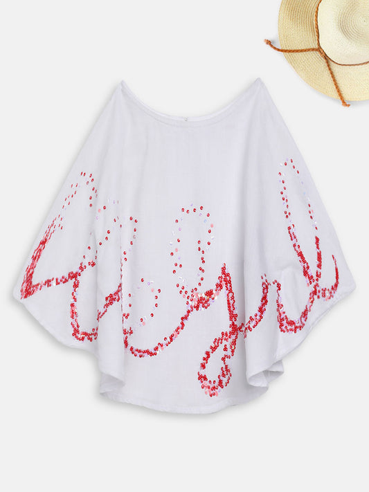 Elle Kids Girls White Embroidered Round Neck Top