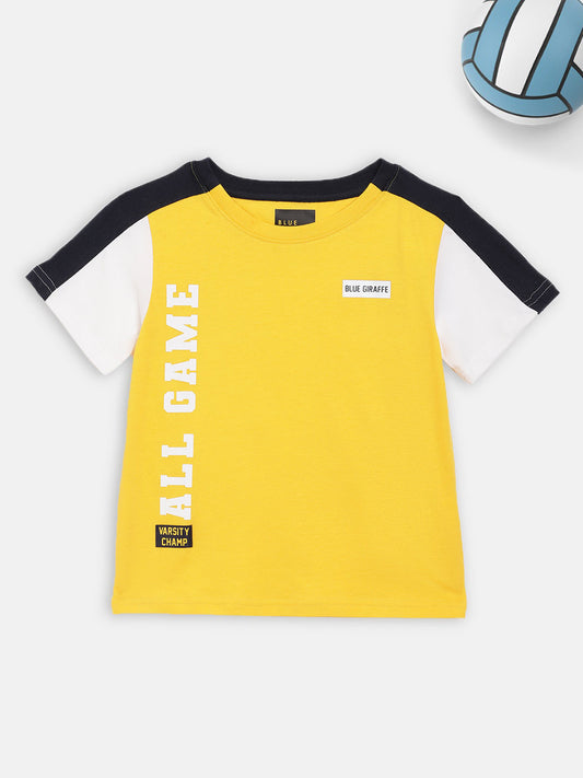 Blue Giraffe Boys Yellow Self - Design Round Neck TShirt