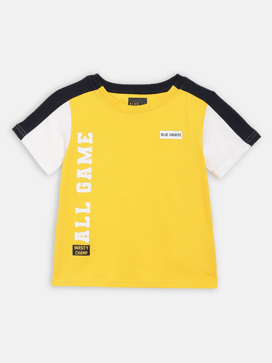 Blue Giraffe Boys Yellow Self - Design Round Neck TShirt