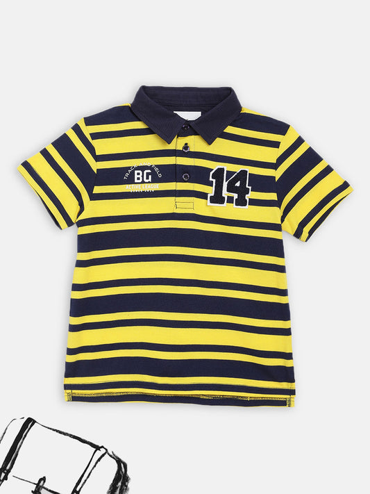 Blue Giraffe Boys Yellow Striped Polo TShirt