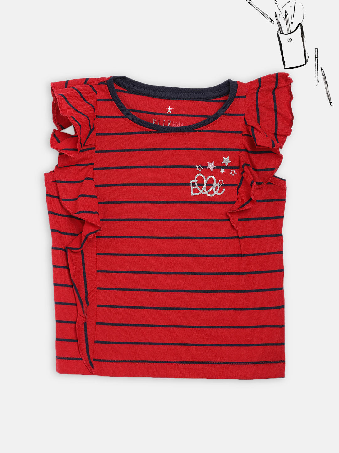 Elle Kids Girls Red Striped Round Neck TShirt