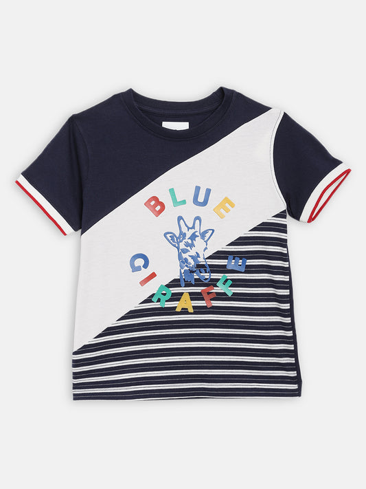 Blue Giraffe Boys Multi Striped Round Neck TShirt