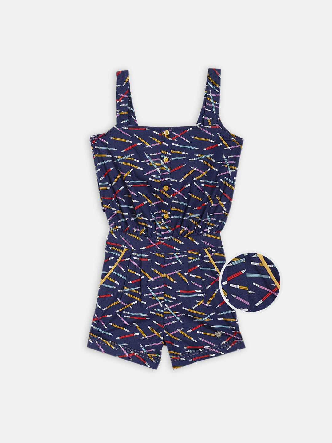 Blue Giraffe Girls Navy Printed Square Neck Playsuit