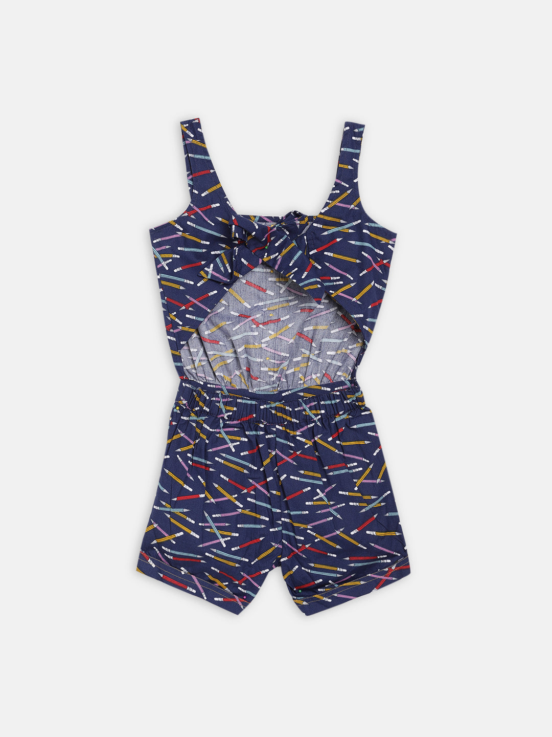 Blue Giraffe Girls Navy Printed Square Neck Playsuit