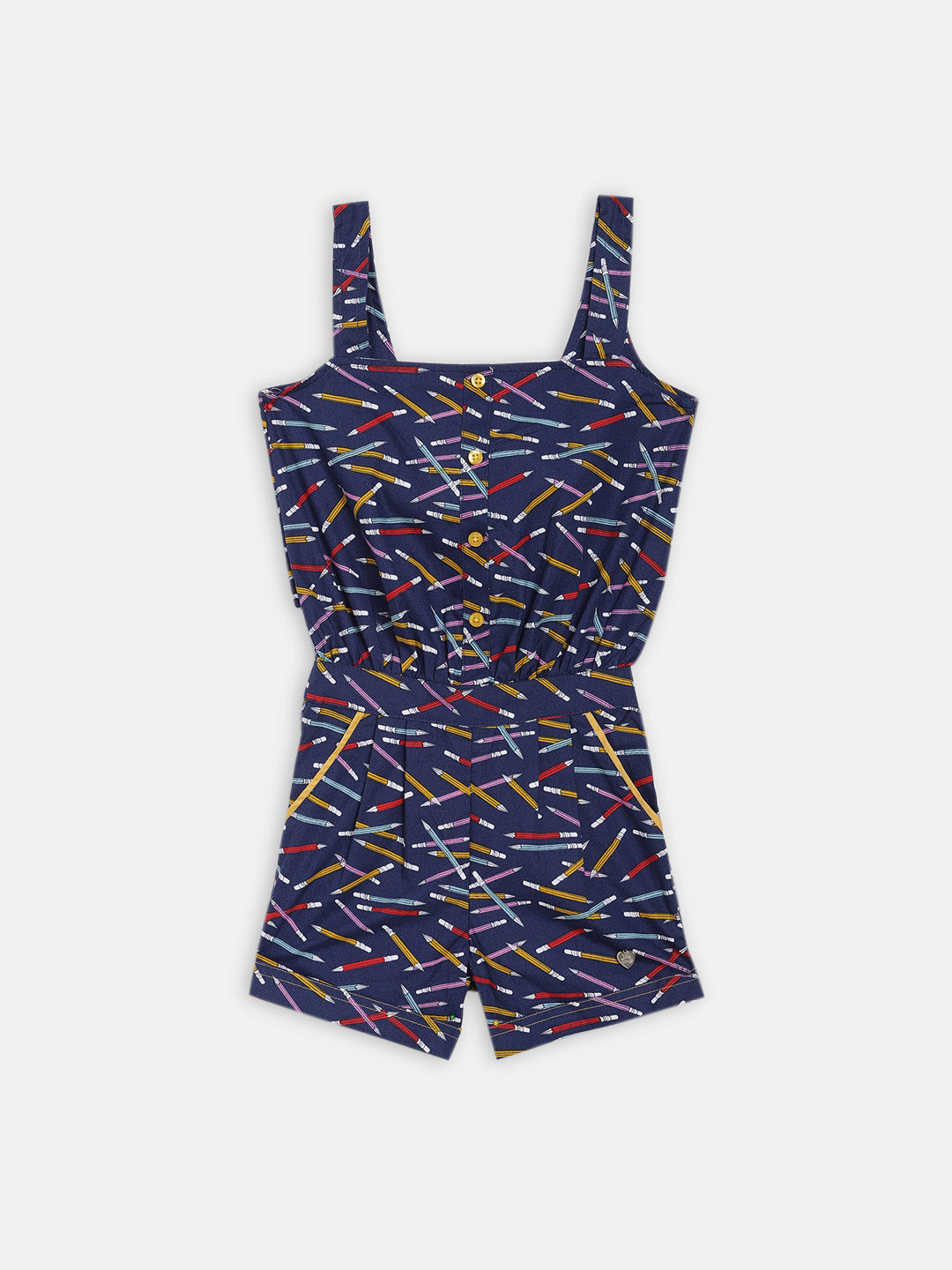 Blue Giraffe Girls Navy Printed Square Neck Playsuit