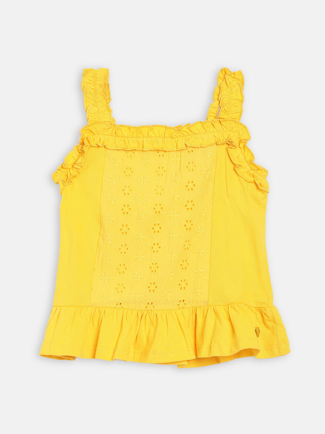 Blue Giraffe Girls Yellow Embroidered Square Neck Top