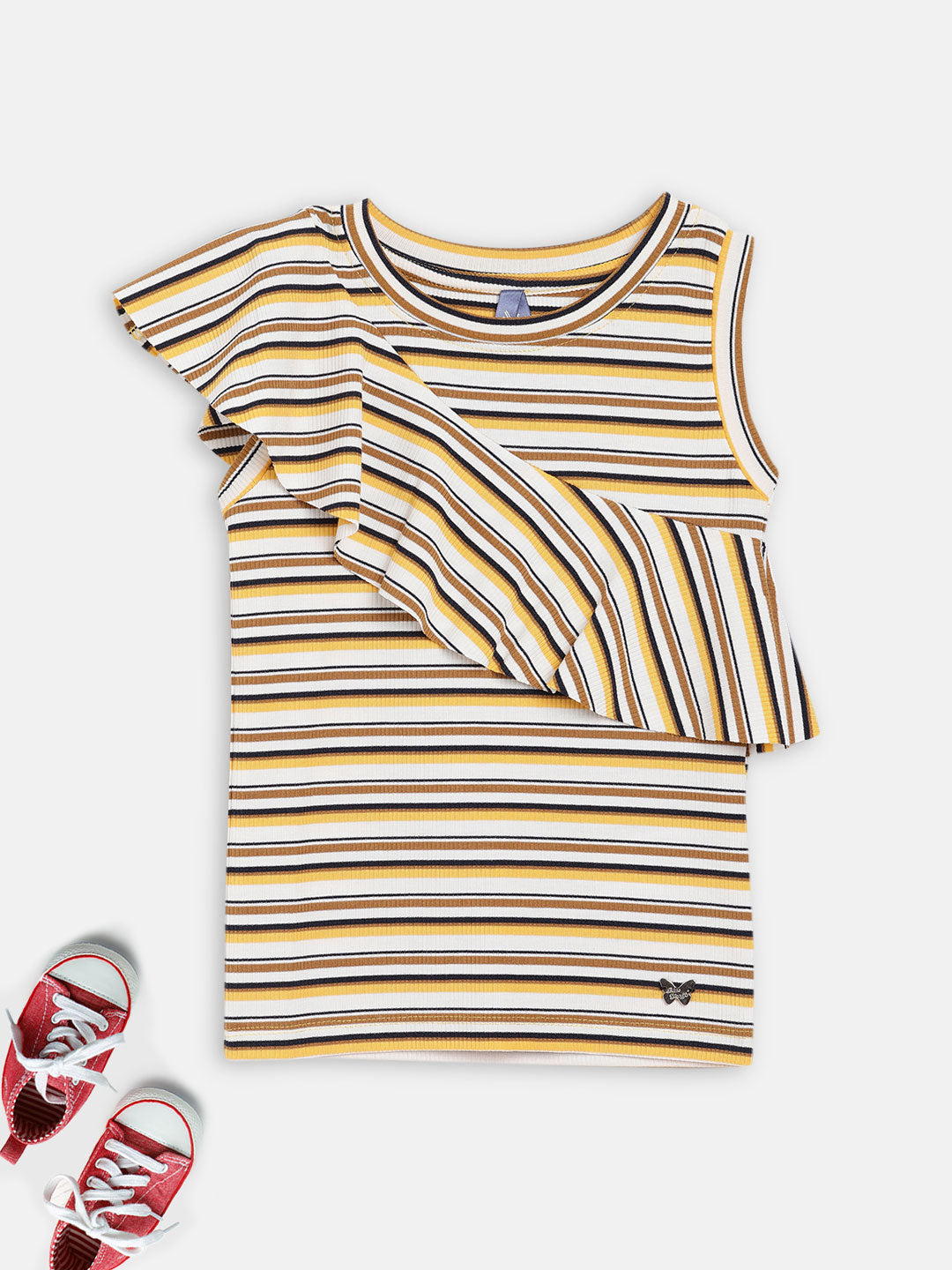 Blue Giraffe Girls Multi Striped Round Neck Top