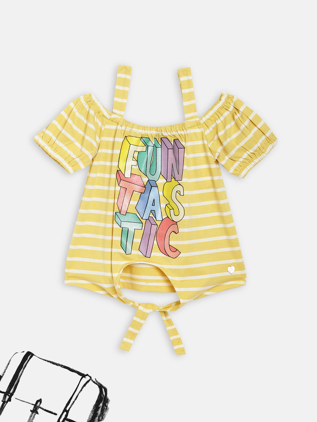 Blue Giraffe Girls Yellow Printed Square Neck Top