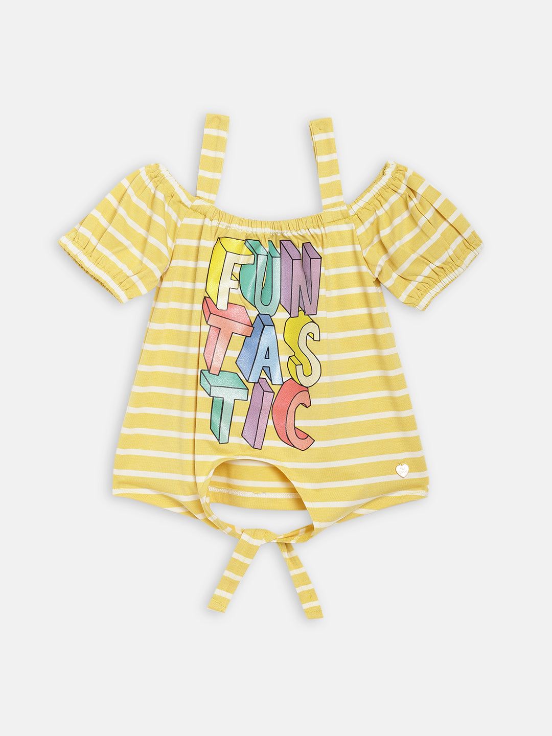 Blue Giraffe Girls Yellow Printed Square Neck Top