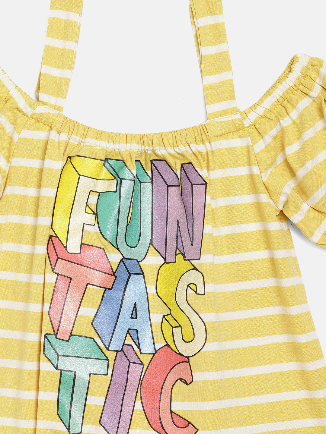 Blue Giraffe Girls Yellow Printed Square Neck Top