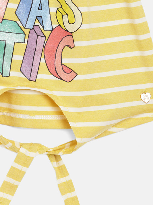 Blue Giraffe Girls Yellow Printed Square Neck Top