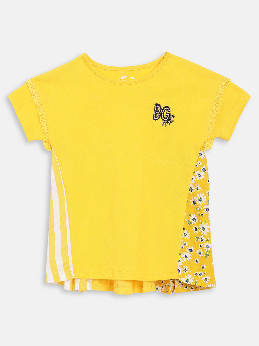 Blue Giraffe Girls Yellow Solid Round Neck TShirt