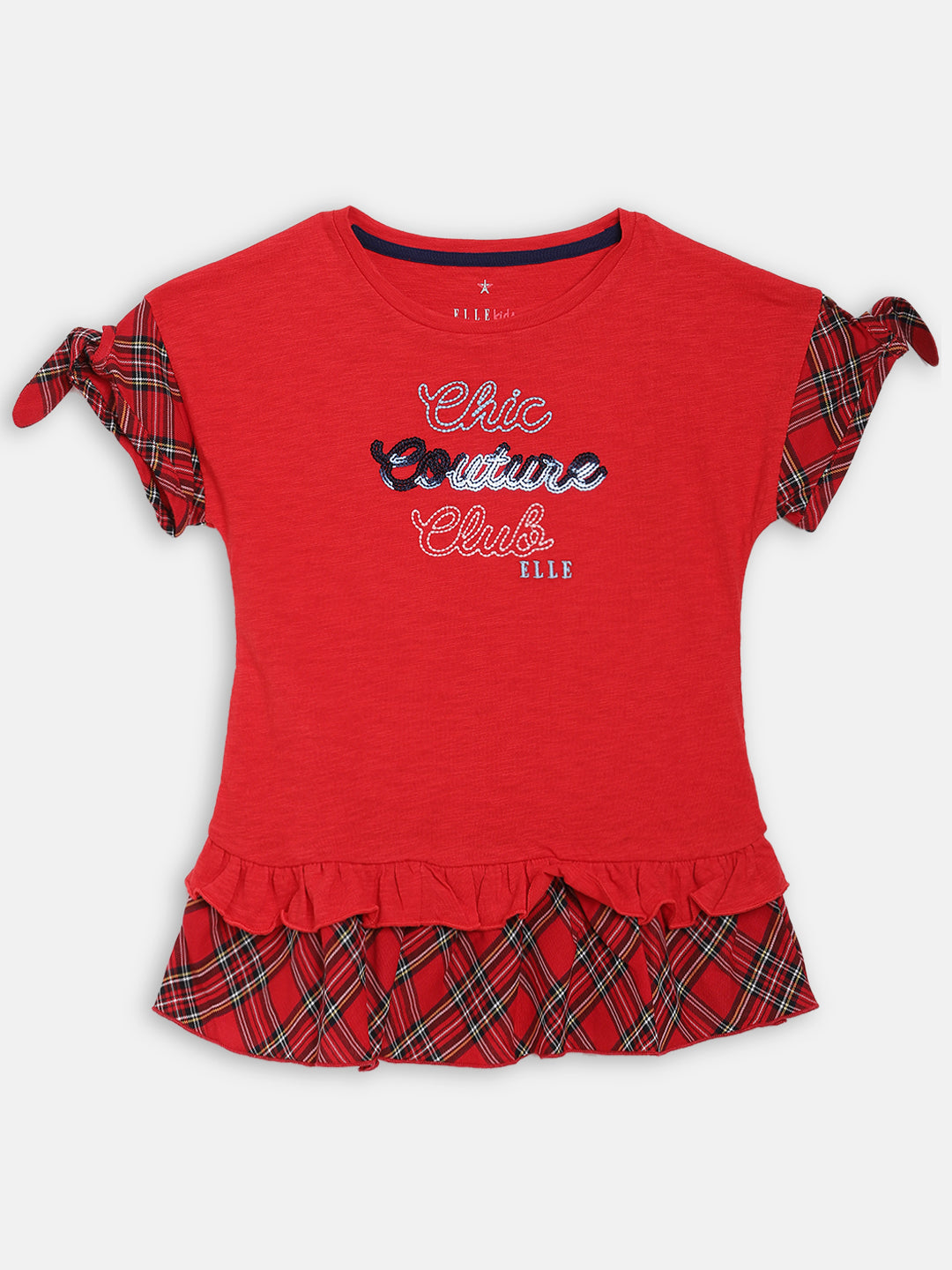 Elle Kids Girls Red Embroidered Round Neck Dress