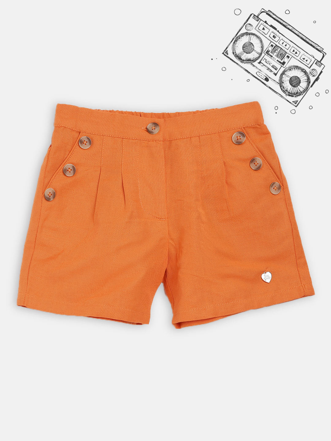 Blue Giraffe Girls Orange Solid Regular Fit Shorts