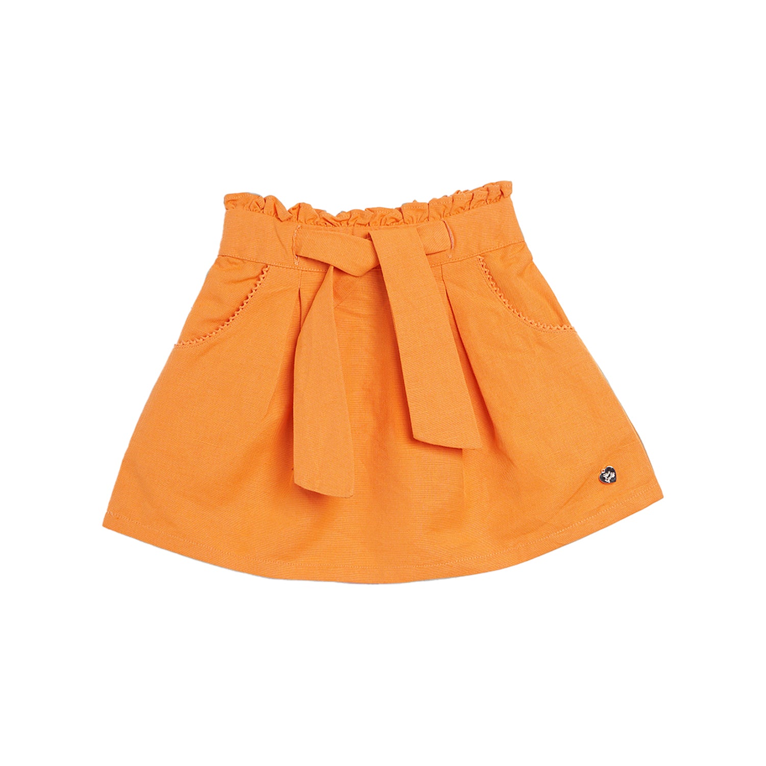 Blue Giraffe Girls Orange Solid Regular Fit Skirt